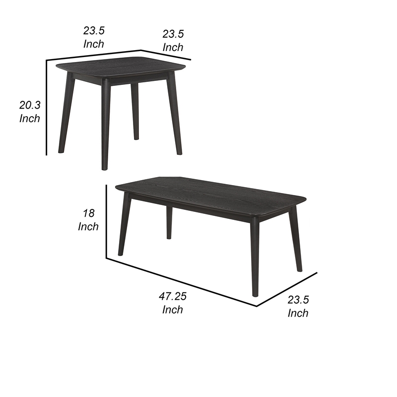Carey 3pc Living Room Set- 1 Coffee Table- 2 End Tables- Black Hardwood