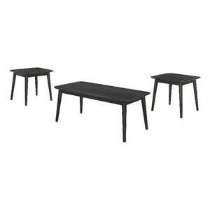 Carey 3pc Living Room Set- 1 Coffee Table- 2 End Tables- Black Hardwood