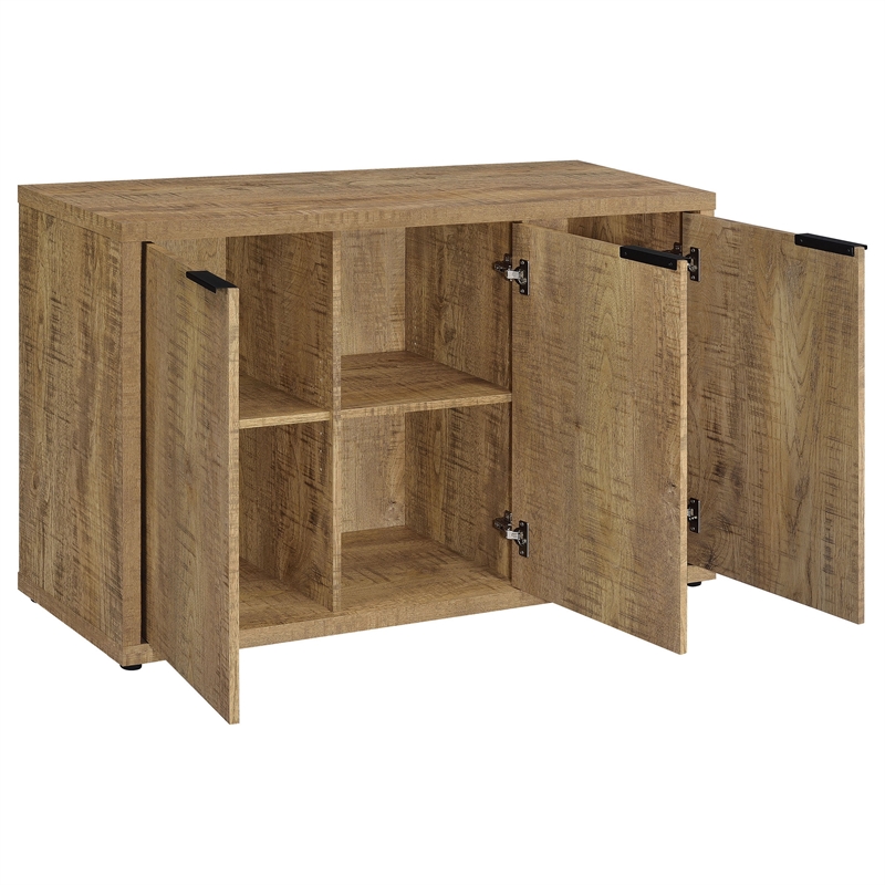 Azia Accent Cabinet- 47 Inch with 3 Doors- Shelves- Mango Brown Wood