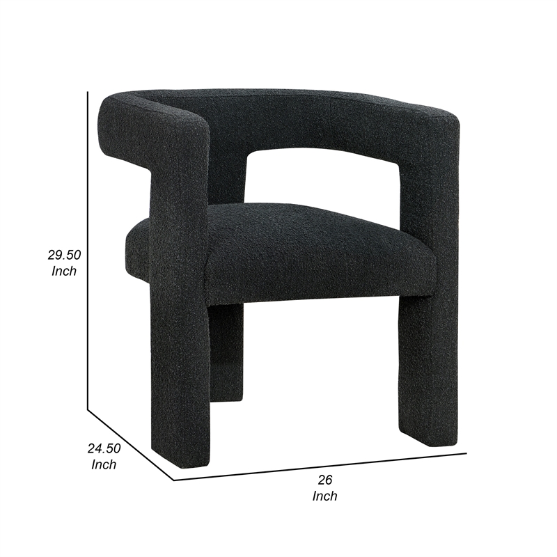 Hellen Accent Side Chair- Fully Upholstered in Black Boucle- Foam Cushion