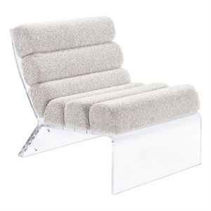 Reta Armless Accent Chair- Modern Ivory Boucle Channel Tuft- Clear Acrylic