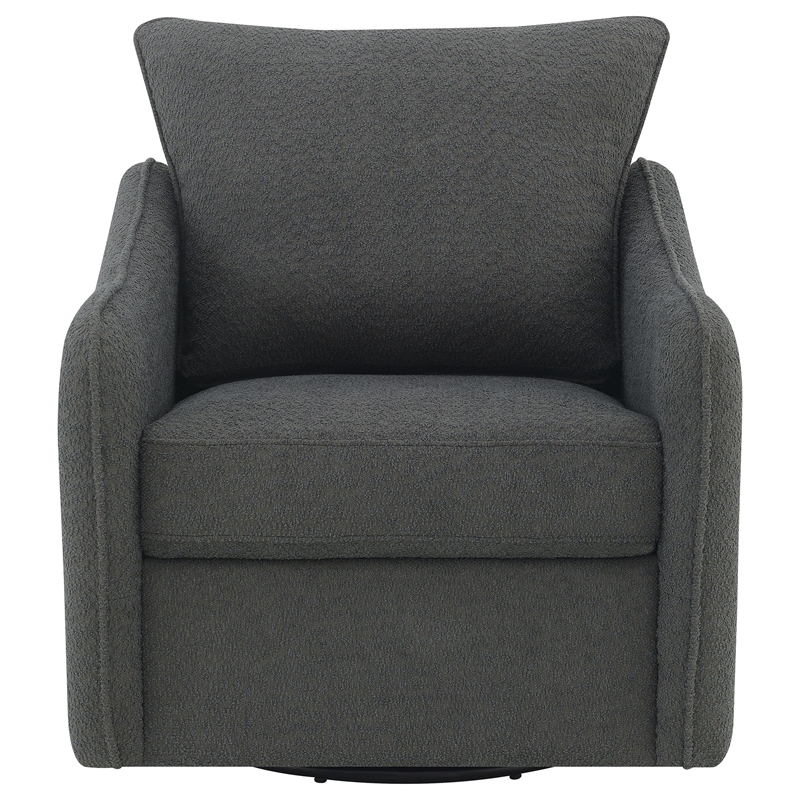 Adia Swivel Glider Chair- Gray Boucle Upholstery- Cushioned- Curved Arms