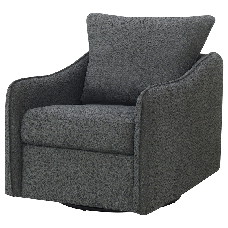 Adia Swivel Glider Chair- Gray Boucle Upholstery- Cushioned- Curved Arms
