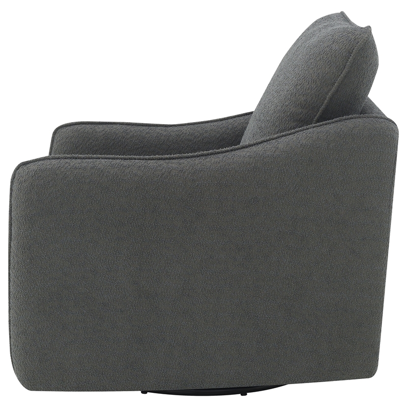 Adia Swivel Glider Chair- Gray Boucle Upholstery- Cushioned- Curved Arms