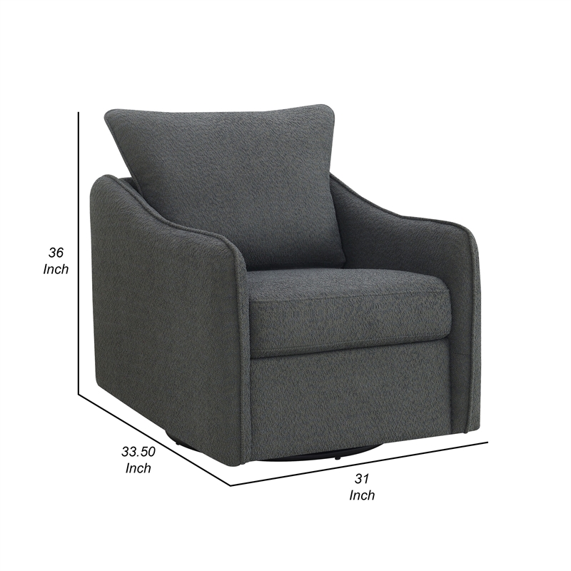 Adia Swivel Glider Chair- Gray Boucle Upholstery- Cushioned- Curved Arms