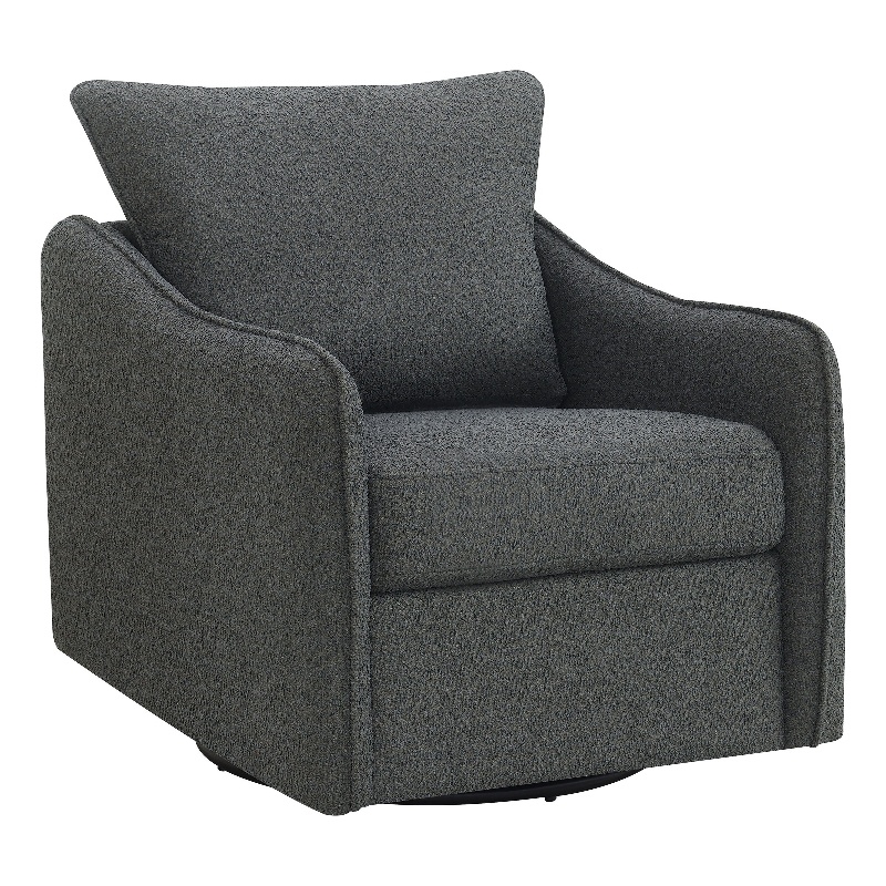 Adia Swivel Glider Chair- Gray Boucle Upholstery- Cushioned- Curved Arms