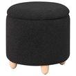 Aia 18 Inch Storage Ottoman- Black Faux Sheepskin- Round Rubberwood Feet