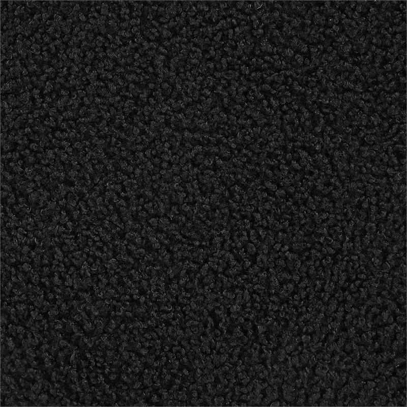 Aia 18 Inch Storage Ottoman- Black Faux Sheepskin- Round Rubberwood Feet