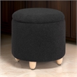 Aia 18 Inch Storage Ottoman- Black Faux Sheepskin- Round Rubberwood Feet