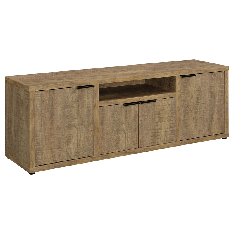 TV Entertainment Console with 2 Media Tower- 4 Cabinets- Natural Brown Wood
