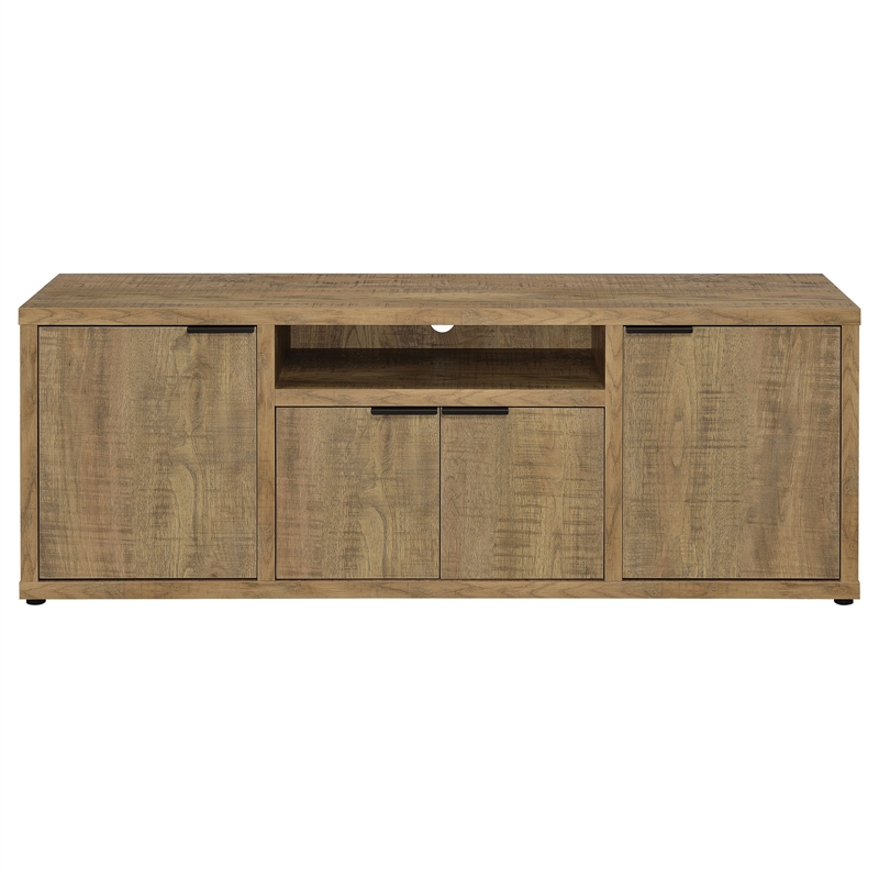 TV Entertainment Console with 2 Media Tower- 4 Cabinets- Natural Brown Wood