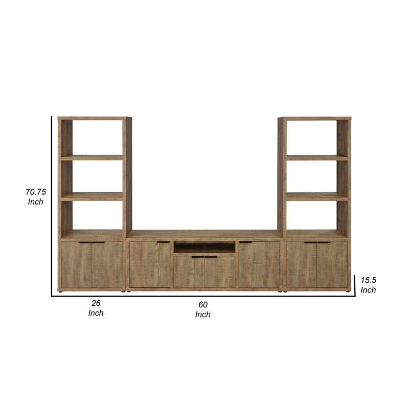 TV Entertainment Console with 2 Media Tower- 4 Cabinets- Natural Brown Wood