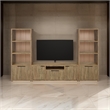 TV Entertainment Console with 2 Media Tower- 4 Cabinets- Natural Brown Wood