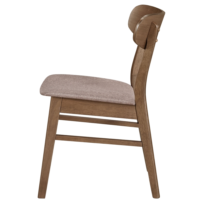 Dora Dining Chair Set of 2- Brown Fabric- Walnut Brown Wood- 19 Inch