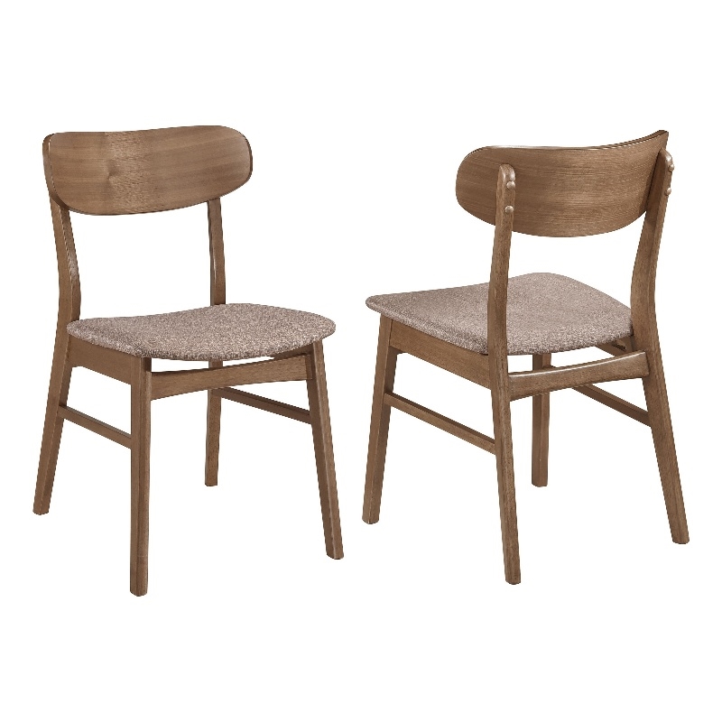 Dora Dining Chair Set of 2- Brown Fabric- Walnut Brown Wood- 19 Inch
