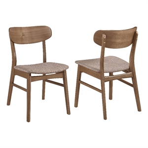 Dora Dining Chair Set of 2- Brown Fabric- Walnut Brown Wood- 19 Inch
