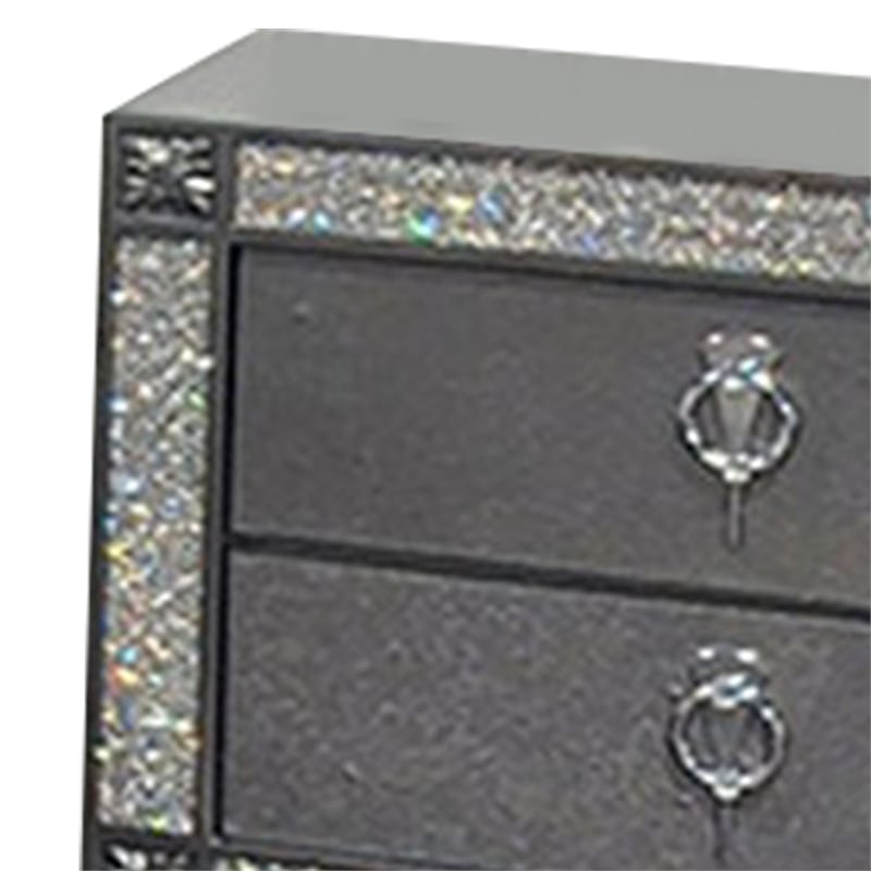 Laine Nightstand- 2 Drawers- Crystal Like Acrylic Trim- Gray Solid Wood