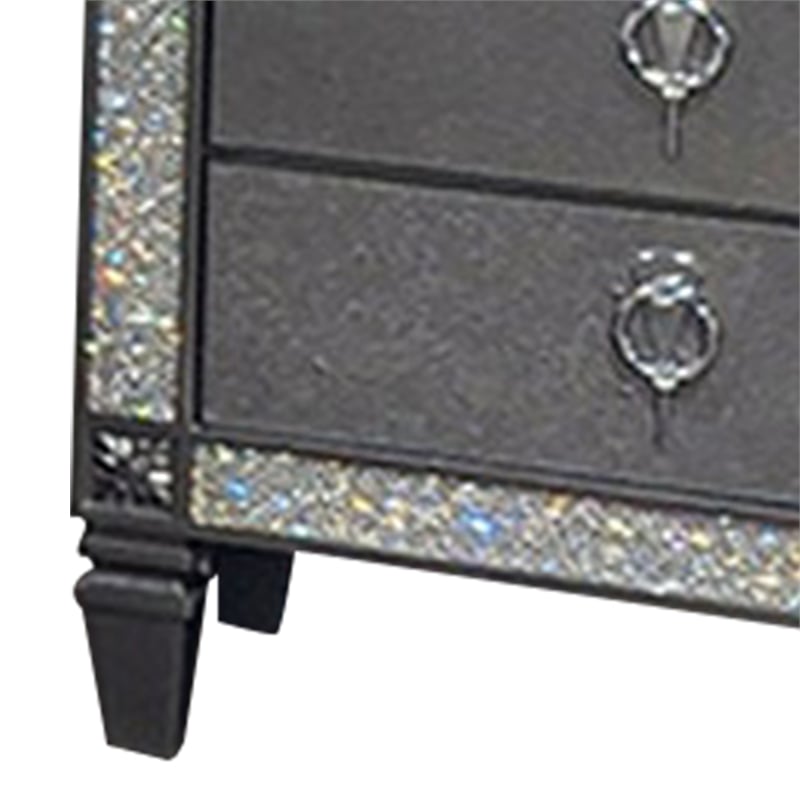 Laine Nightstand- 2 Drawers- Crystal Like Acrylic Trim- Gray Solid Wood