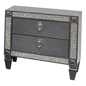 Laine Nightstand- 2 Drawers- Crystal Like Acrylic Trim- Gray Solid Wood