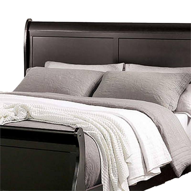 Ryla Full Size Bed- Sleigh Panel Headboard and Footboard- Black Solid Wood