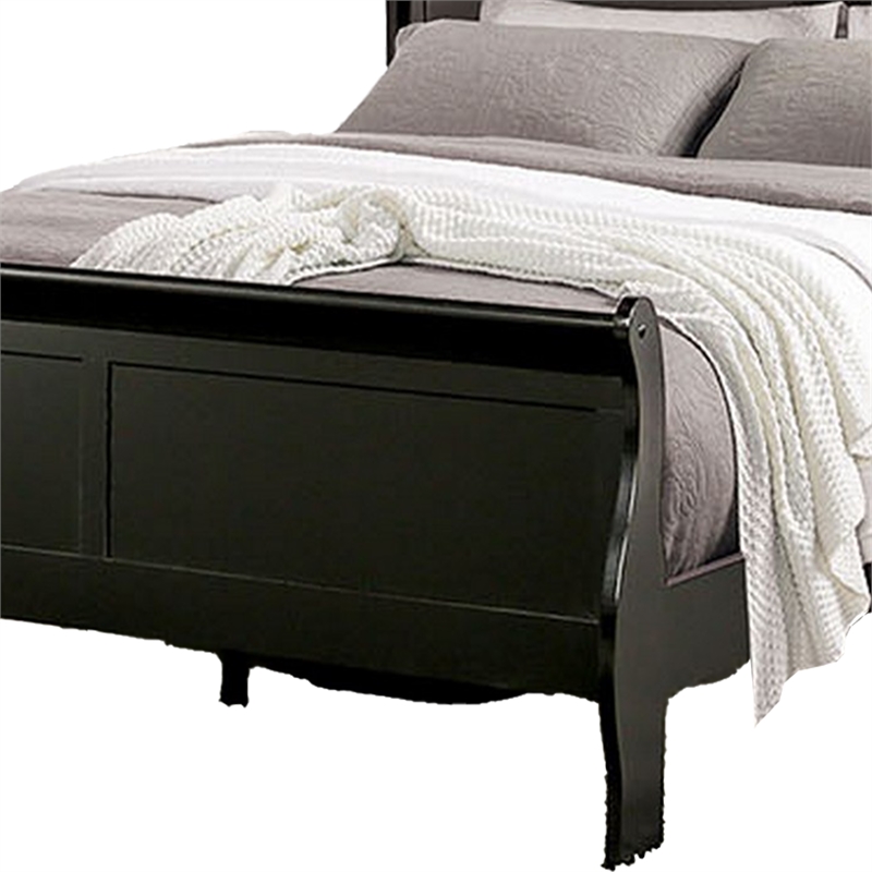 Ryla Full Size Bed- Sleigh Panel Headboard and Footboard- Black Solid Wood