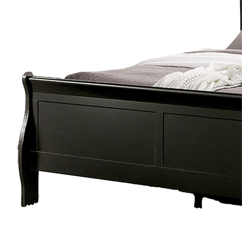 Ryla Full Size Bed- Sleigh Panel Headboard and Footboard- Black Solid Wood