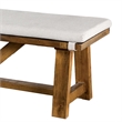 Jule Dining Bench- Trestle Base- 69 Inch- Brown Wood with Off White Seat