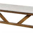 Jule Dining Bench- Trestle Base- 69 Inch- Brown Wood with Off White Seat