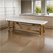 Jule Dining Bench- Trestle Base- 69 Inch- Brown Wood with Off White Seat