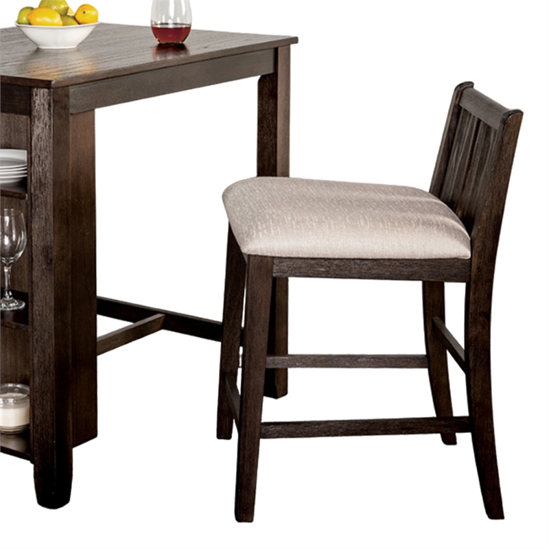 Lessi 3pc Counter Height Table Set with Side Shelf- USB - Cherry Brown Wood