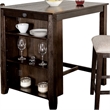 Lessi 3pc Counter Height Table Set with Side Shelf- USB - Cherry Brown Wood