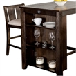 Lessi 3pc Counter Height Table Set with Side Shelf- USB - Cherry Brown Wood