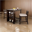 Lessi 3pc Counter Height Table Set with Side Shelf- USB - Cherry Brown Wood