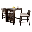Lessi 3pc Counter Height Table Set with Side Shelf- USB - Cherry Brown Wood