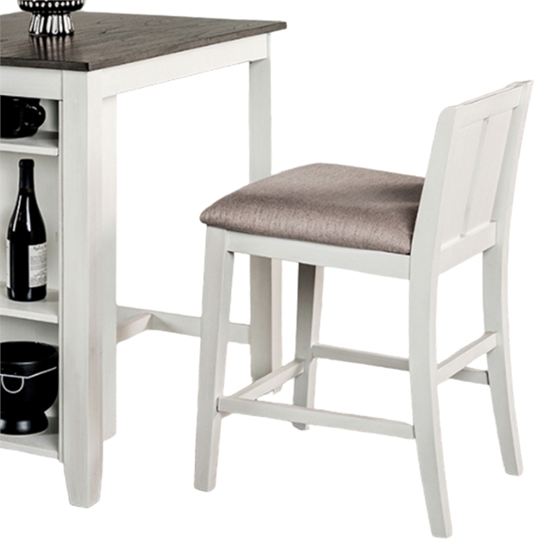 Lessi 3pc Counter Height Table Set with Side Shelf- USB - White Gray Wood