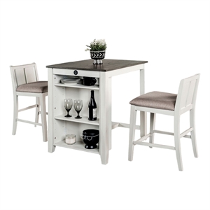 Lessi 3pc Counter Height Table Set with Side Shelf- USB - White Gray Wood