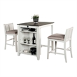 Lessi 3pc Counter Height Table Set with Side Shelf- USB - White Gray Wood