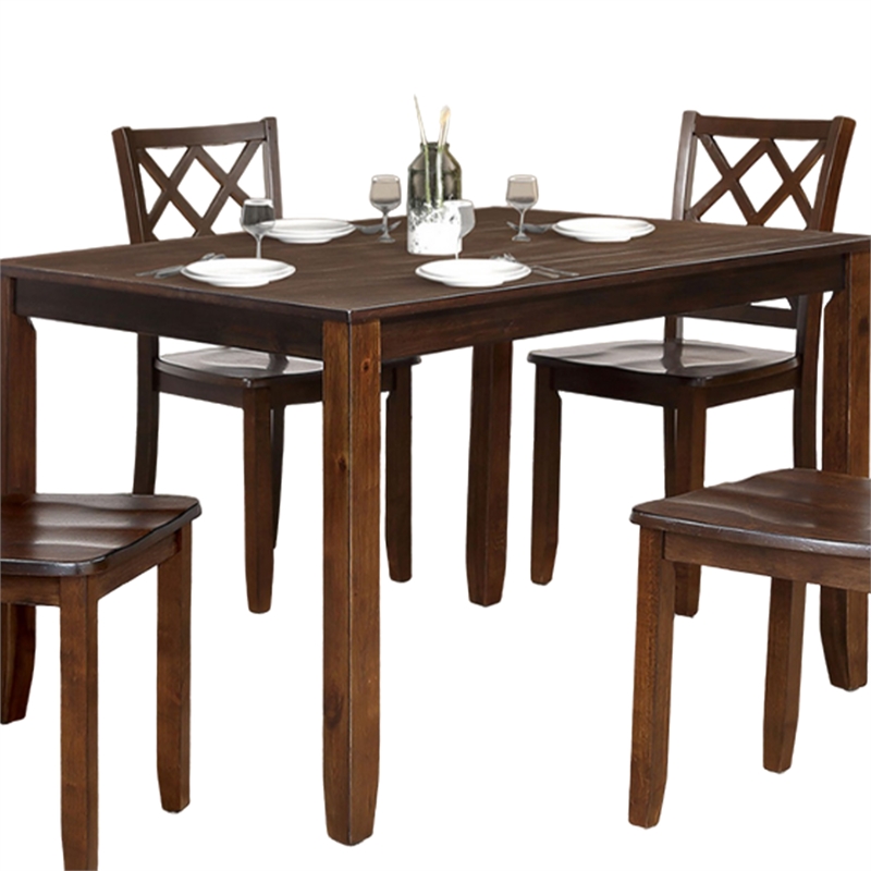 Ziko 5 Piece Dining Table Set- 4 Cross Back Chairs- Cherry Brown Solid Wood