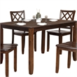 Ziko 5 Piece Dining Table Set- 4 Cross Back Chairs- Cherry Brown Solid Wood