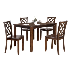 Ziko 5 Piece Dining Table Set- 4 Cross Back Chairs- Cherry Brown Solid Wood