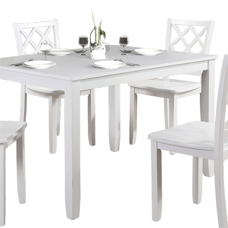Ziko 5 Piece Dining Table Set- 4 Crossed Back Chairs- White Solid Wood