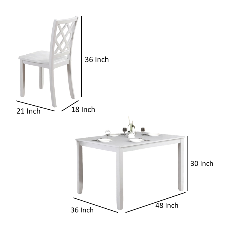 Ziko 5 Piece Dining Table Set- 4 Crossed Back Chairs- White Solid Wood