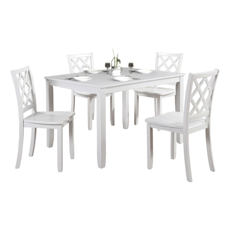 Ziko 5 Piece Dining Table Set- 4 Crossed Back Chairs- White Solid Wood