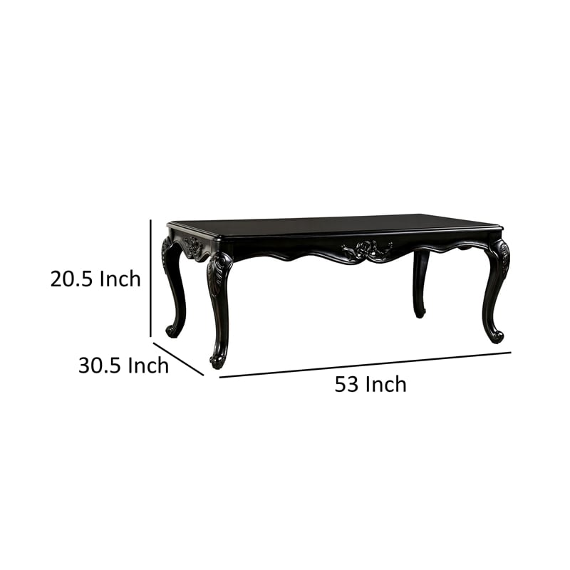 Roche Coffee Table- 53 Inch- Classical Cabriole Legs- Dark Brown Solid Wood