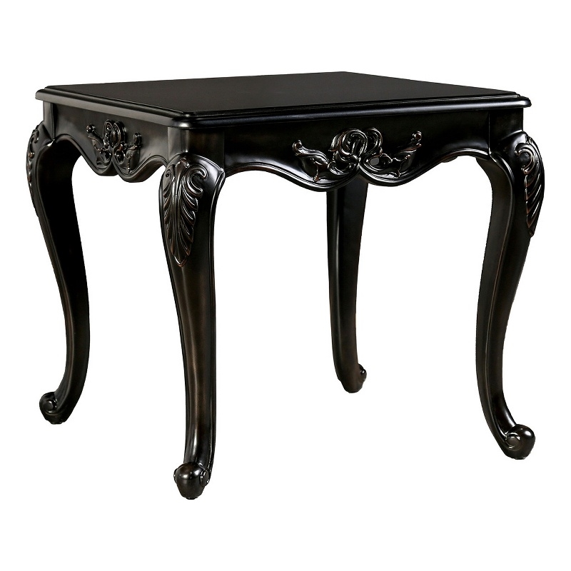 Roche Side End Table- 29 Inch- Classic Cabriole Legs- Dark Brown Solid Wood
