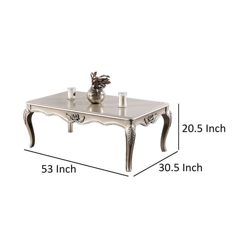Roche Coffee Table- 53 Inch- Classical Cabriole Legs- Champagne Gold Wood