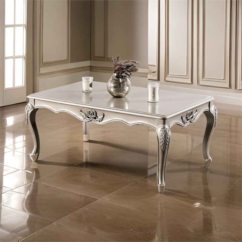 Roche Coffee Table- 53 Inch- Classical Cabriole Legs- Champagne Gold Wood