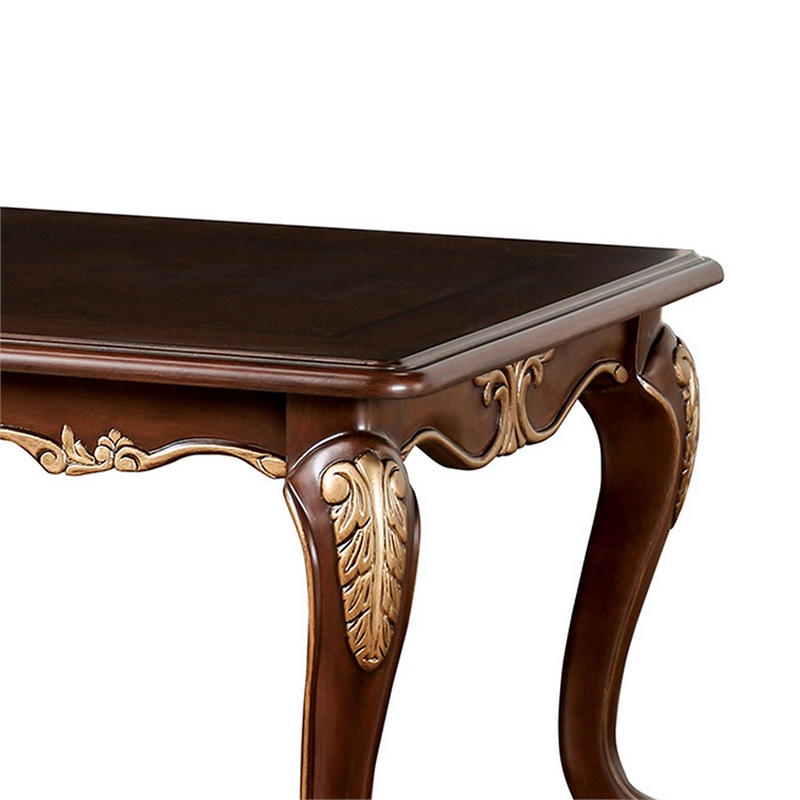 Saili Coffee Table- Gold Carvings- 48 Inch- Cabriole- Tobacco Brown Wood