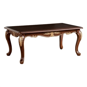 Saili Coffee Table- Gold Carvings- 48 Inch- Cabriole- Tobacco Brown Wood