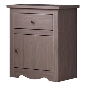 Stav Nightstand- 1 Drawer and Door- 25 Inch- Plank Style- Gray Solid Wood